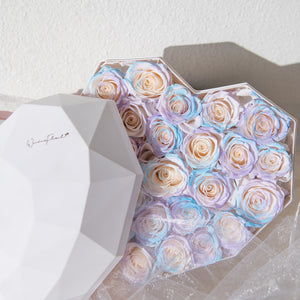 Large Heart Box, Pink + Blue Preserved Roses