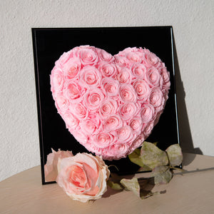 Heart Shaped Rose in Mirror Backing Box - Pink
