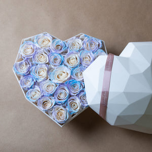 Large Heart Box, Pink + Blue Preserved Roses