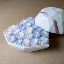 Load image into Gallery viewer, Large Heart Box, Pink + Blue Preserved Roses
