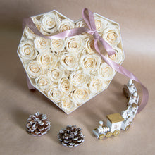 Load image into Gallery viewer, Large Heart Box, White + Gold Contour Preserved Roses
