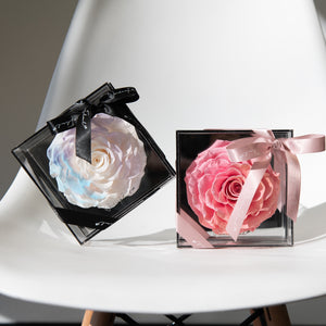 Small Heart Shaped Rose in Mirror Backing Box