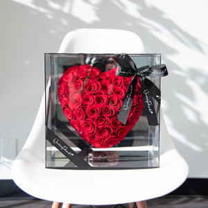 Heart Shaped Rose in Mirror Backing Box - Red
