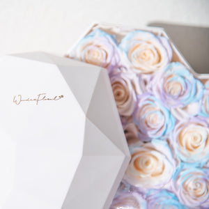 Large Heart Box, Pink + Blue Preserved Roses