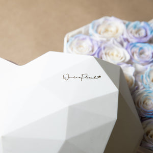 Large Heart Box, Pink + Blue Preserved Roses