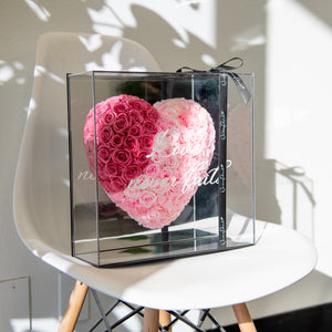 Heart Shaped Rose in Mirror Backing Box - Gradient Pink