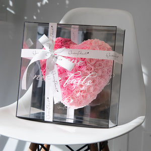 Heart Shaped Rose in Mirror Backing Box - Gradient Pink