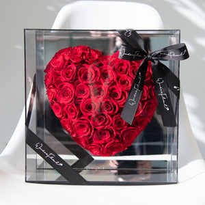 Heart Shaped Rose in Mirror Backing Box - Red